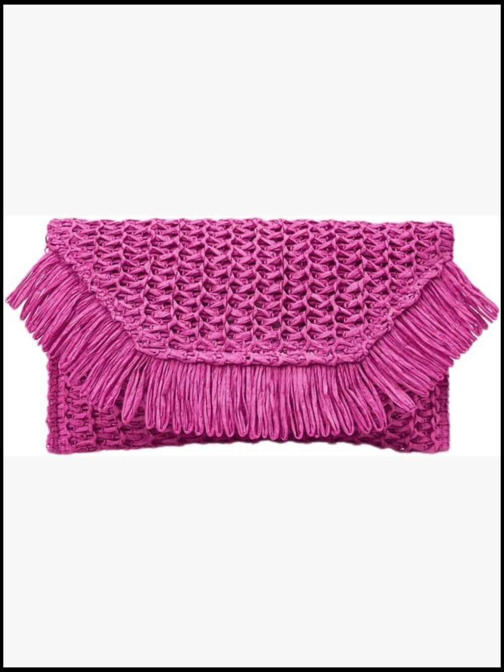 Woven Straw Envelope Fringe Trim Rattan Beach Clutch Handbag - Picture 1 of 6